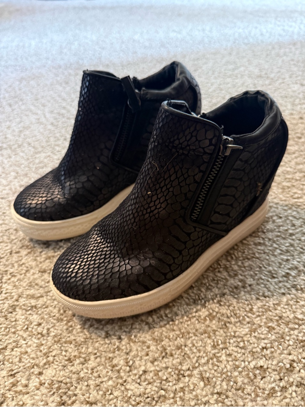 Wedge Sneaker Booties in Black Snake-Print